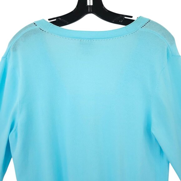 Chicos Cardigan Womens 2 US L Single Button Lightweight Stretch V Neck Aqua Blue - Picture 13 of 16
